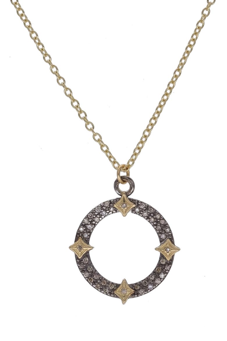 Old World Champagne Diamond Open Pavé Circle Necklace, Main, color, SILVER/ YELLOW GOLD