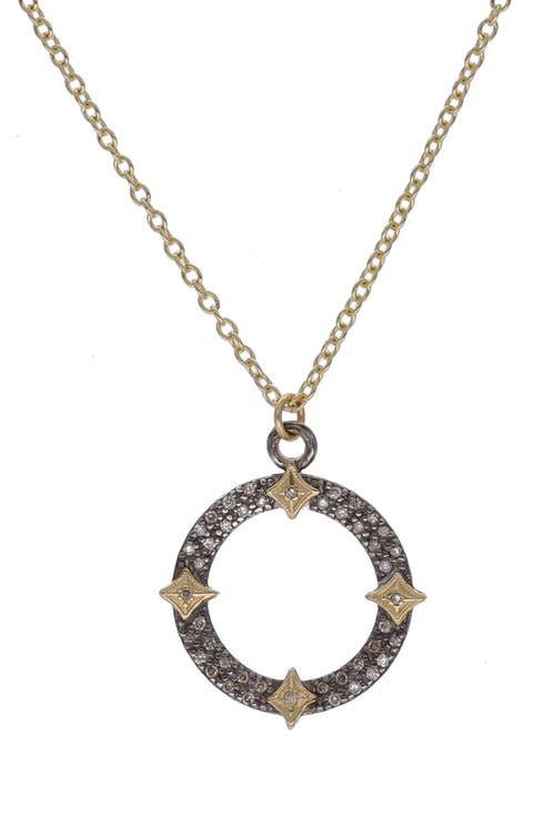 Old World Champagne Diamond Open Pavé Circle Necklace