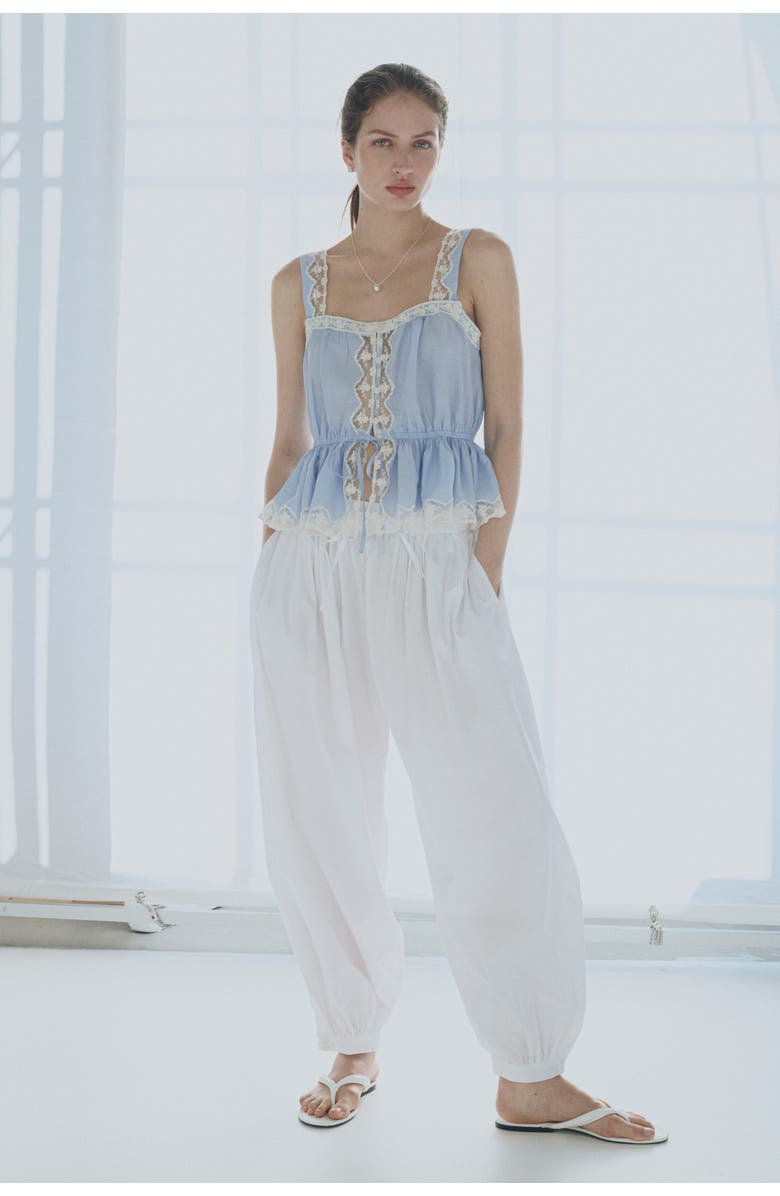 H&M Lace-trimmed Peplum Top, Alternate, color, Light Blue