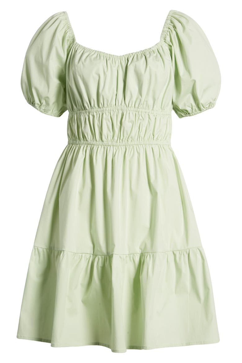Shirred Puff Sleeve Dress, Alternate, color, GREEN GLEAM