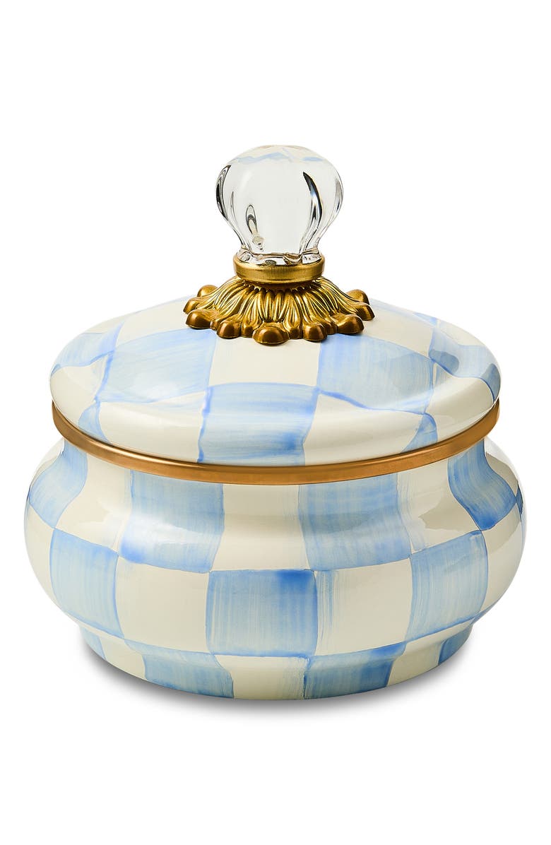 MACKENZIE CHILDS Sky Check Enameled Steel Squashed Pot, Main, color, Sky Check
