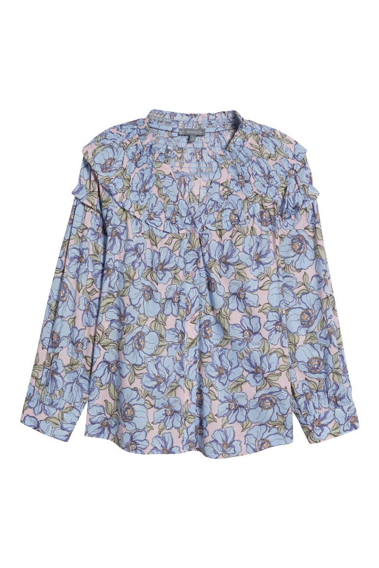 Floral Print Smocked Yoke Button-Up Top, Alternate, color, ROSE BLOOM/ BLUE CRUSH MULTI