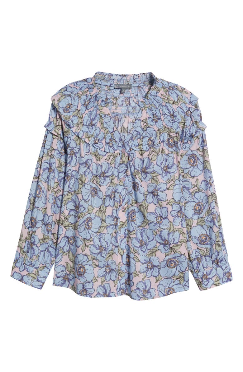 Wit & Wisdom Floral Print Smocked Yoke Button-Up Top, Alternate, color, Rose Bloom/ Blue Crush Multi