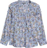 Wit & Wisdom Floral Print Smocked Yoke Button-Up Top