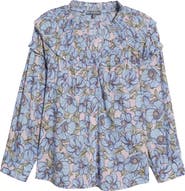 Wit & Wisdom Floral Print Smocked Yoke Button-Up Top