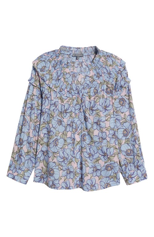 Wit & Wisdom Floral Print Smocked Yoke Button-up Top In Rose Bloom/blue Crush Multi