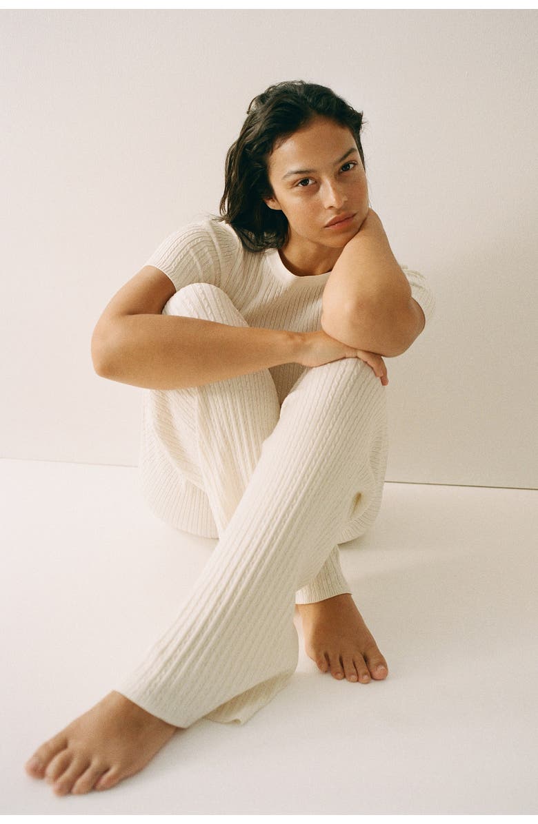 H&M Cable-knit Trousers, Alternate, color, Cream