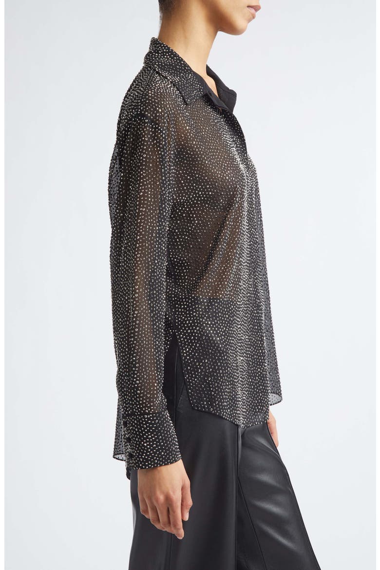 Dimitra Crystal Embellished Oversize Sheer Shirt, Alternate, color, BLACK