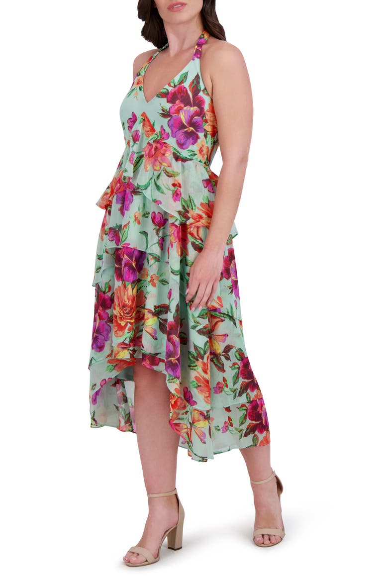 Printed High-Low Chiffon Dress, Alternate, color, MINT MULTI