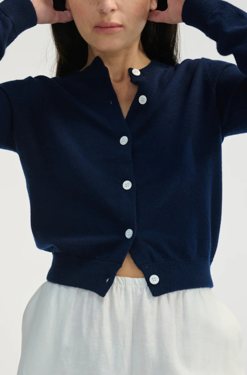 Almina Concept Classic Crew Wool Cardigan In Navy