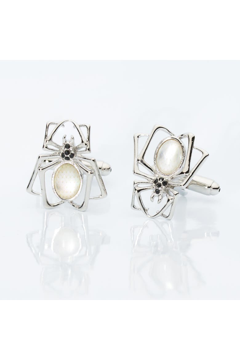 Crystal Spider Cufflinks, Main, color, Silver