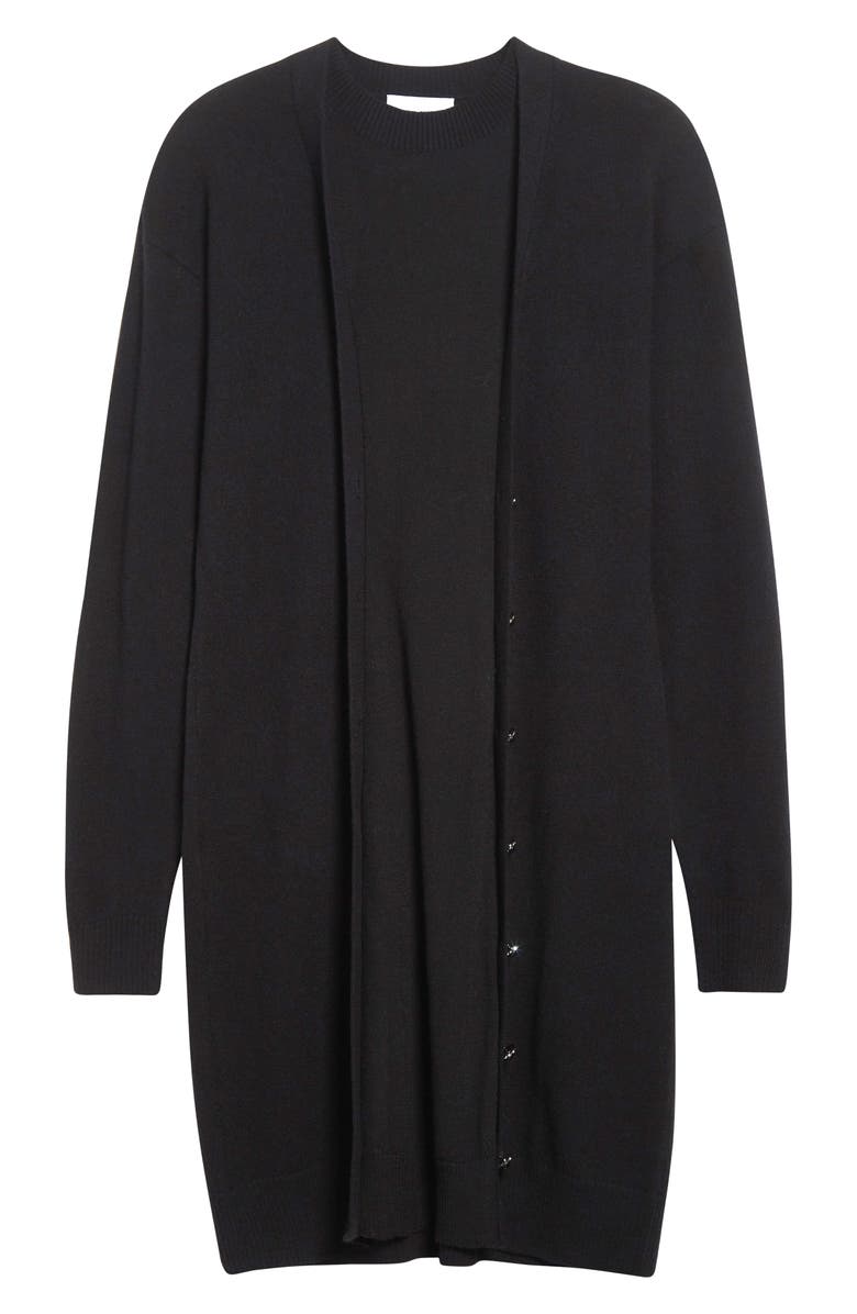 Rabanne Layered Look Wool Blend Sweater Dress, Alternate, color, Black