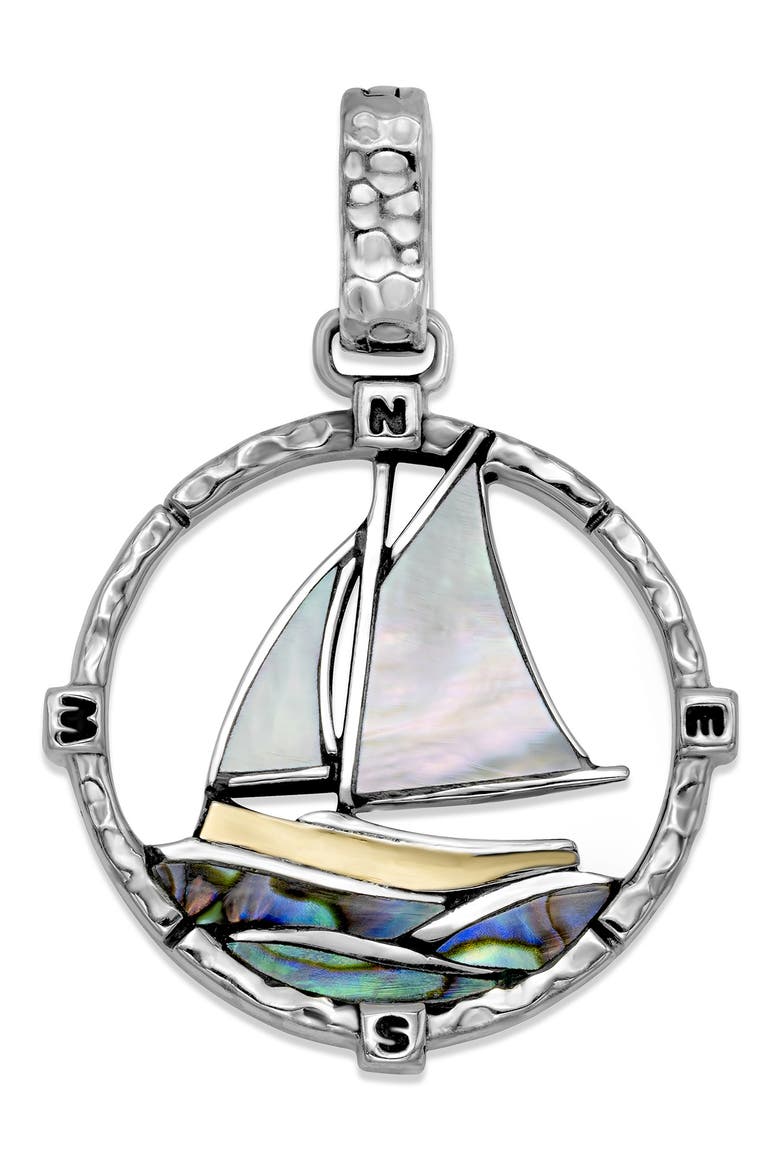 Two-Tone Abalone & Mother-of-Pearl Sailboat Pendant, Main, color, SILVER MULTI