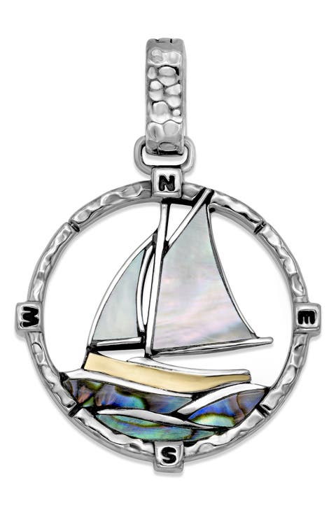 Two-Tone Abalone & Mother-of-Pearl Sailboat Pendant
