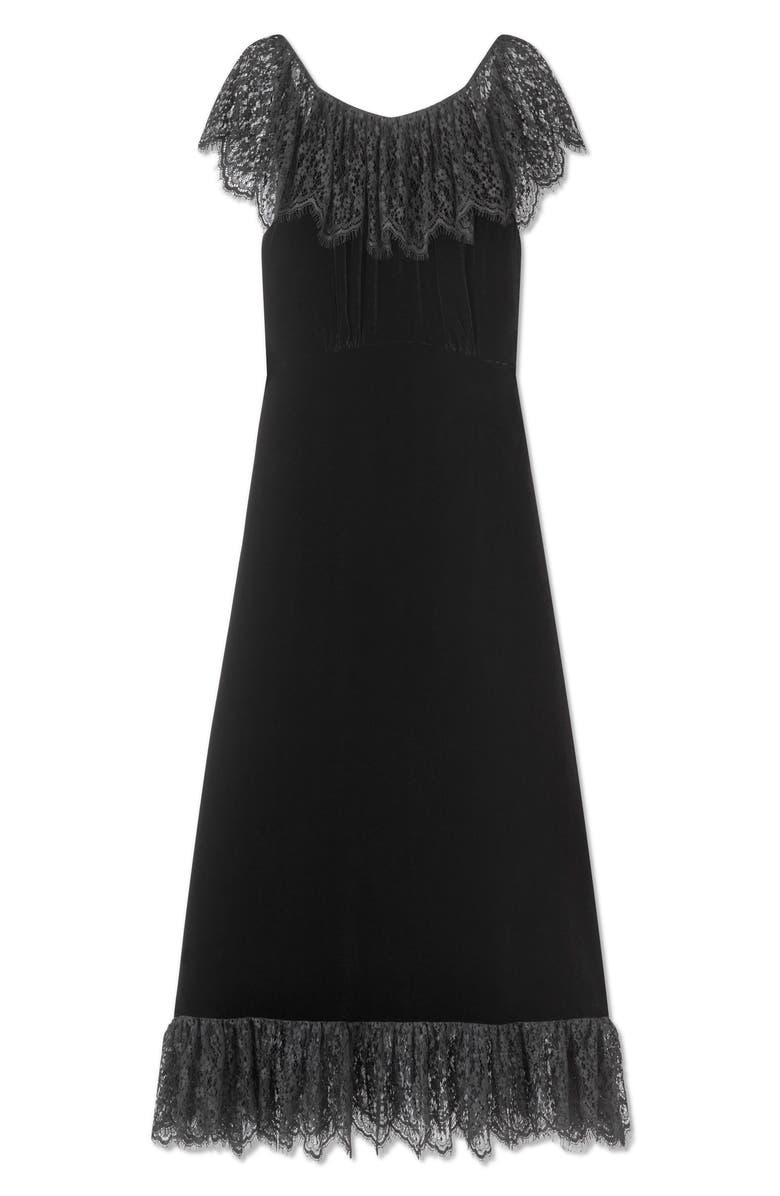 LK Bennett Anouk Lace Trim Velvet Dress, Alternate, color,