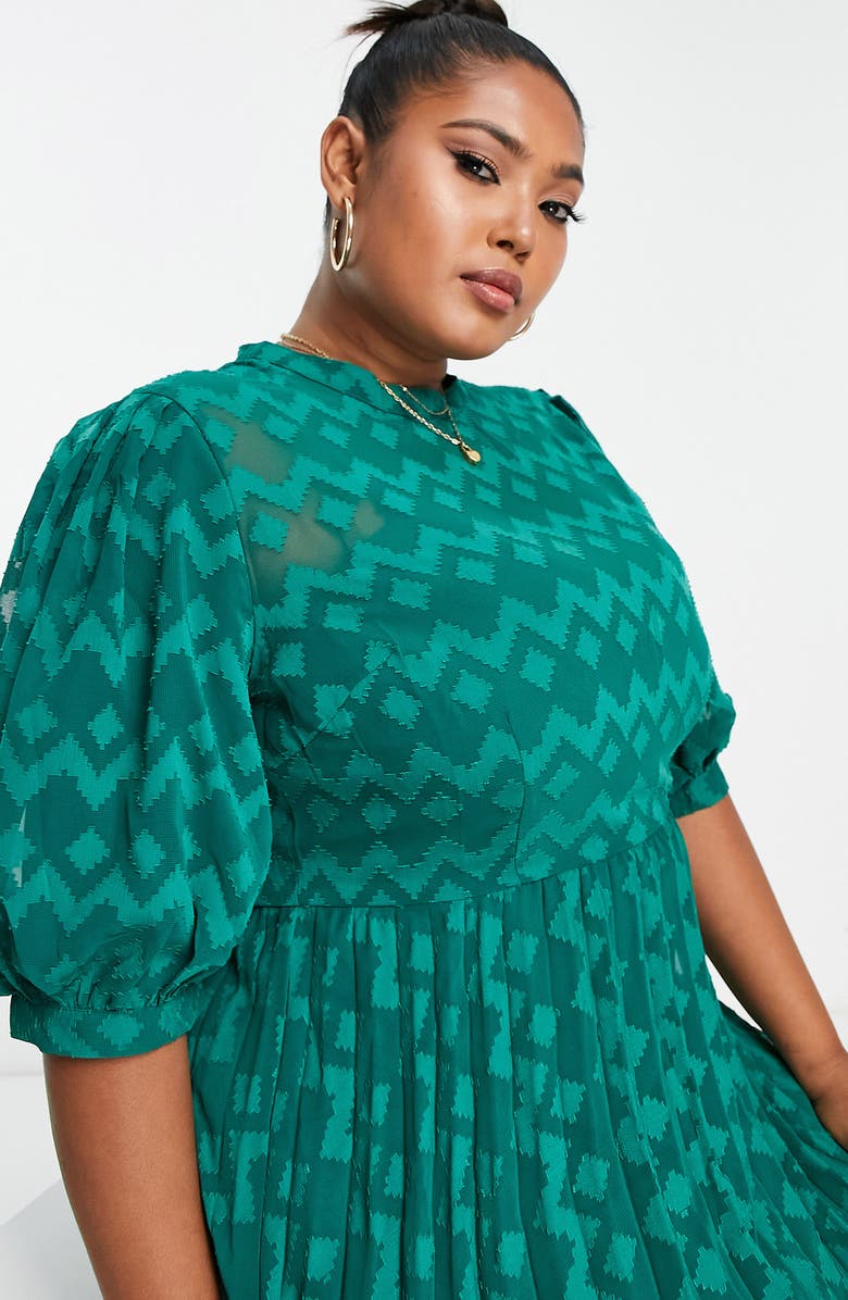 ASOS DESIGN Curve Chevron Dobby Midi Dress, Alternate, color, 