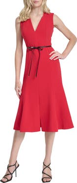 DKNY V-Neck Sleeveless Fit & Flare Midi Dress