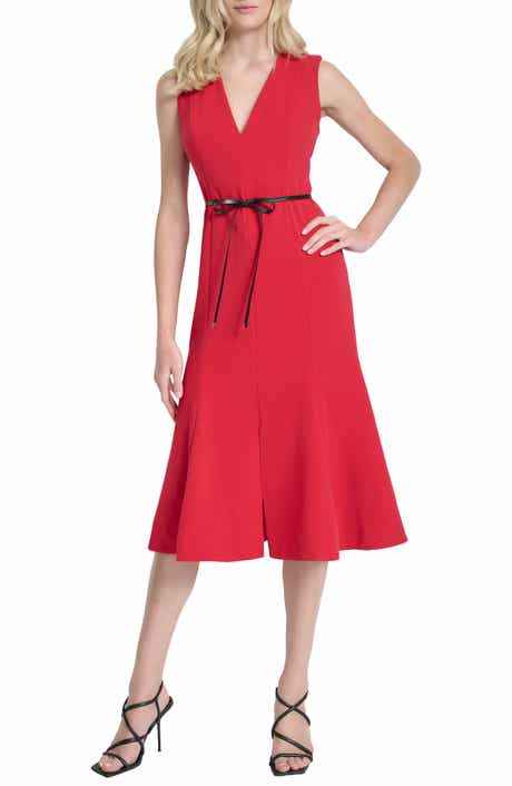 DKNY V-Neck Sleeveless Fit & Flare Midi Dress