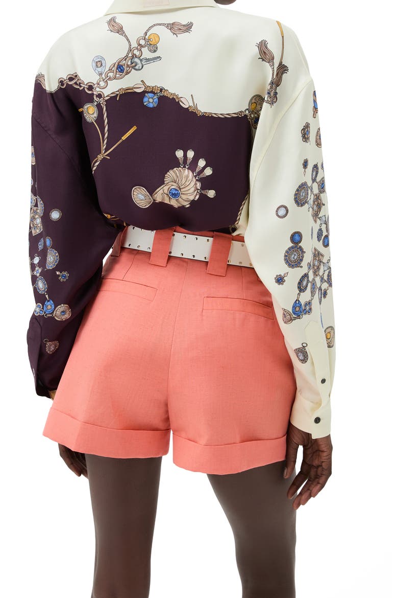 Stolen Jewels Trompe l'Oeil Print Silk Twill Button-Up Shirt, Alternate, color, BURGUNDY WHITE GOLD