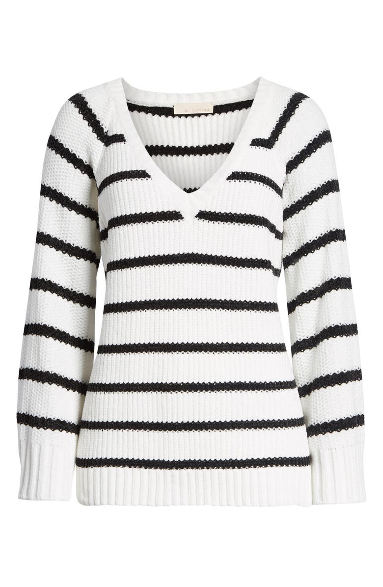 &.Layered Stripe V-Neck Sweater, Alternate, color, 