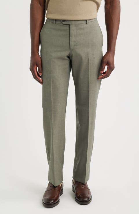 Lightweight Flat Front Mesh Weave Wool Dress Pants