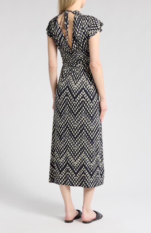 Loveappella Chevron Check Tie Back Midi Dress In Black/natural