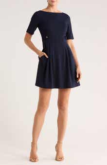 Vince Camuto Elbow Length Sleeve Scuba Crepe Fit & Flare Dress