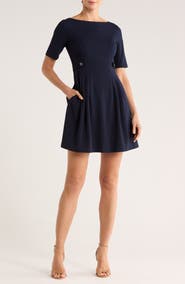 Vince Camuto Elbow Length Sleeve Scuba Crepe Fit & Flare Dress