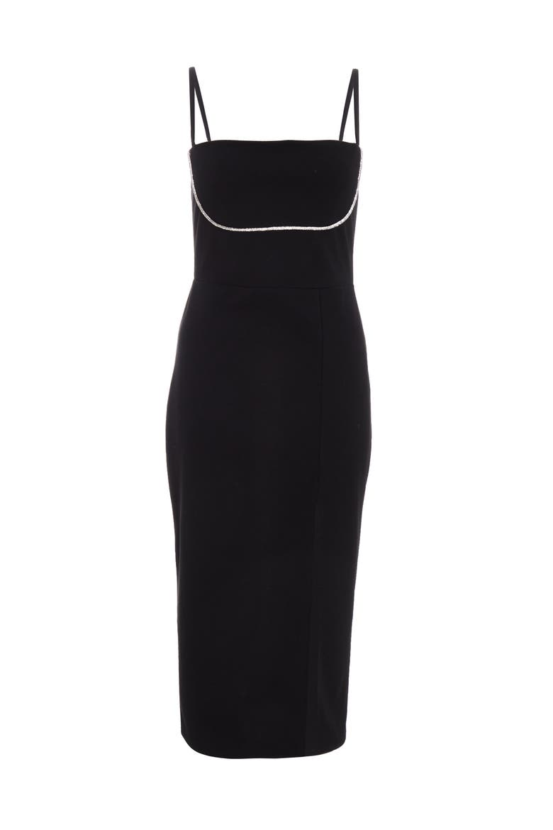 Scuba Crepe Diamante Trim Midi Dress, Alternate, color, Black