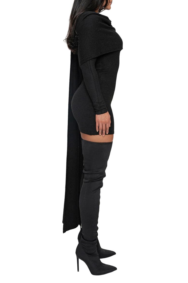 Long Sleeve Scarf Body-Con Minidress, Alternate, color, BLACK