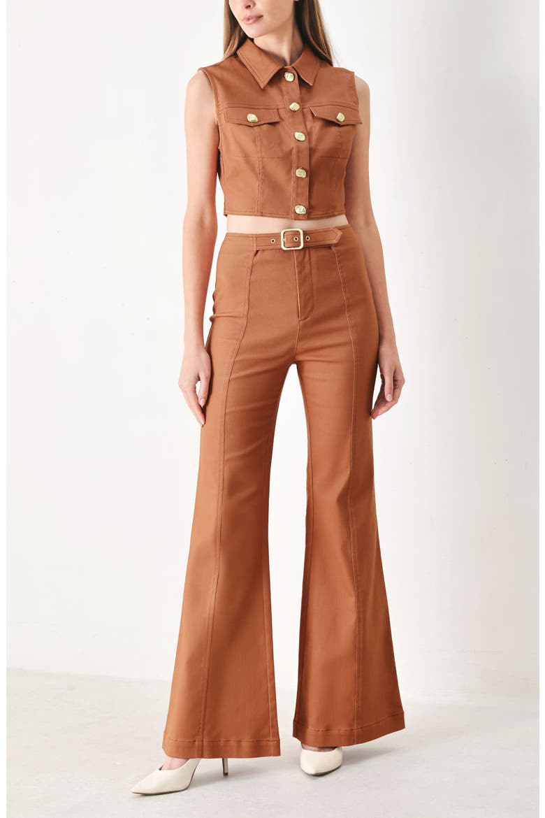 Belted Flare Leg Pants, Alternate, color, TERRACOTTA
