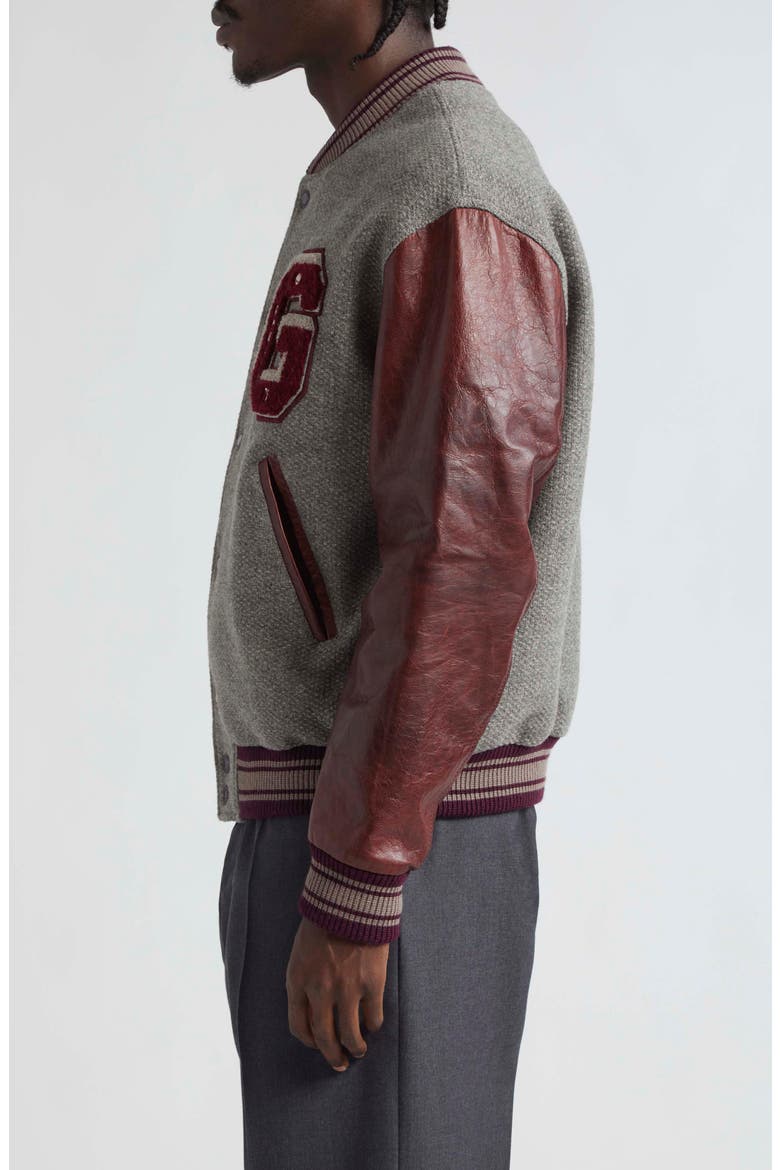 Journey Varsity Bomber Jacket, Alternate, color, MELANGE GREY/ VINEYARD WINE