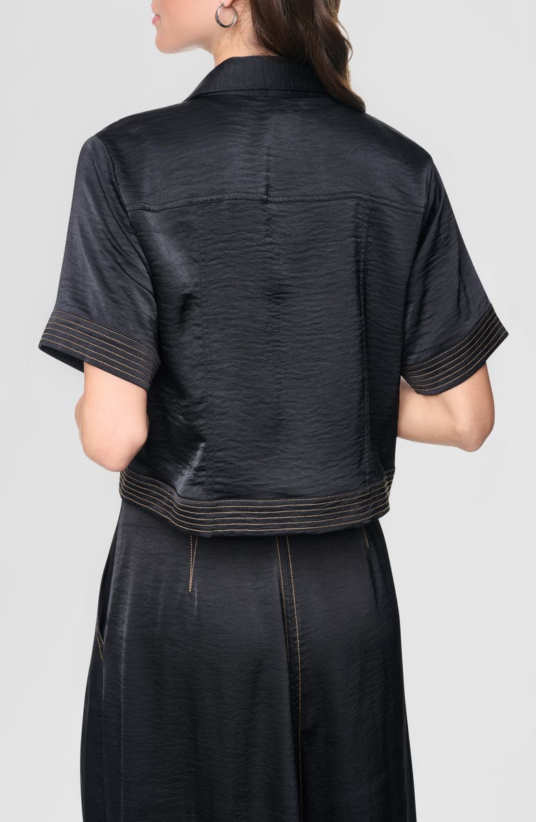 DKNY Short Sleeve Satin Jacket, Alternate, color, Black/ Dune