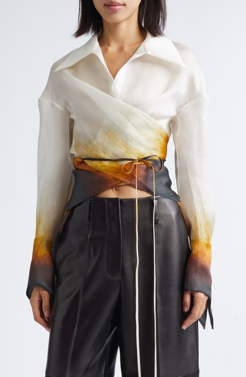 Rust Edge Convertible Silk Organza Wrap Shirt