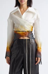 GRACE LING Rust Edge Convertible Silk Organza Wrap Shirt