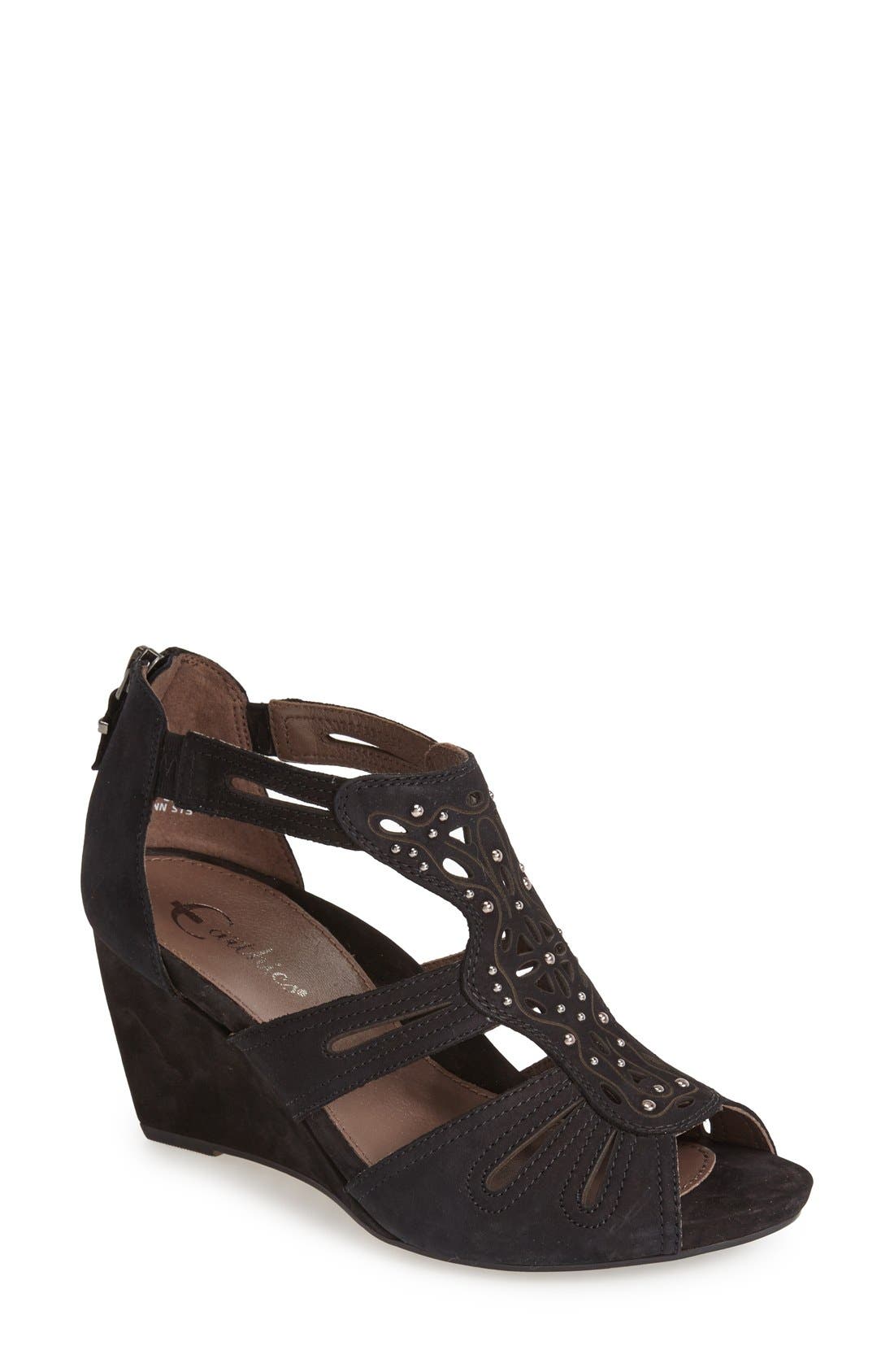 'Morolo' Studded Nubuck Leather Wedge Sandal, Main, color, BLACK NUBUCK