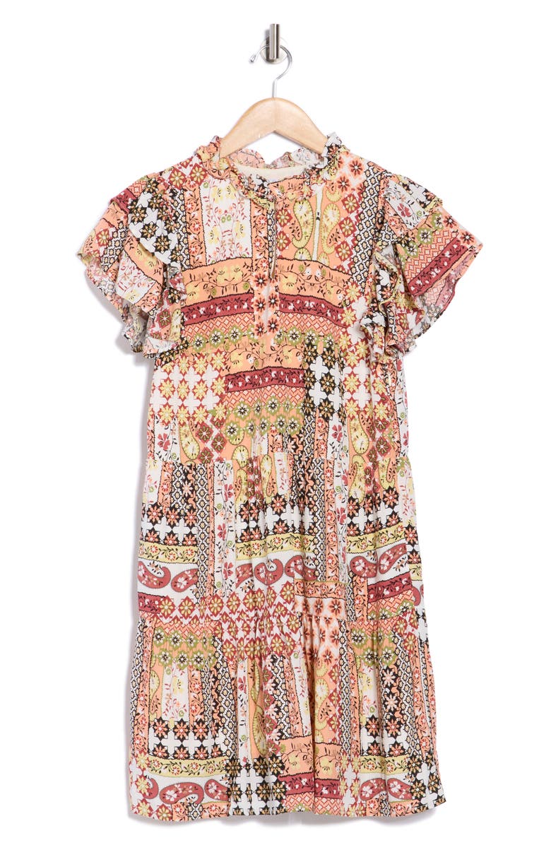 WISHLIST Tiered Short Sleeve Dress, Alternate, color, Midnight/ Mustard