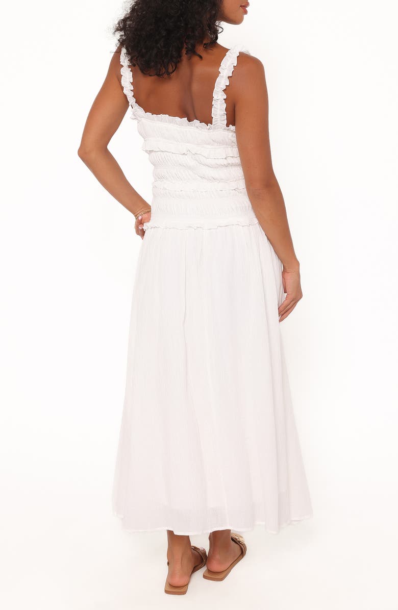 Petal & Pup Enola Shirred Ruffle Trim Midi Dress, Alternate, color, White