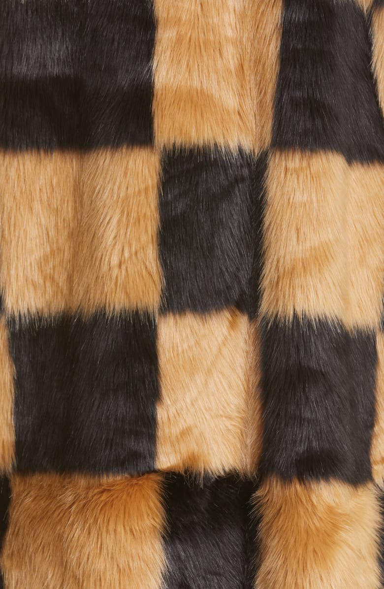 Stand Studio Nino Long Checkerboard Faux Fur Coat, Alternate, color, 