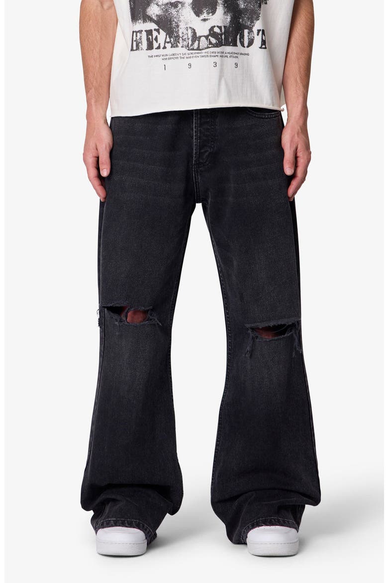 Distressed Kick Flare Jeans, Main, color, WASHED BLACK