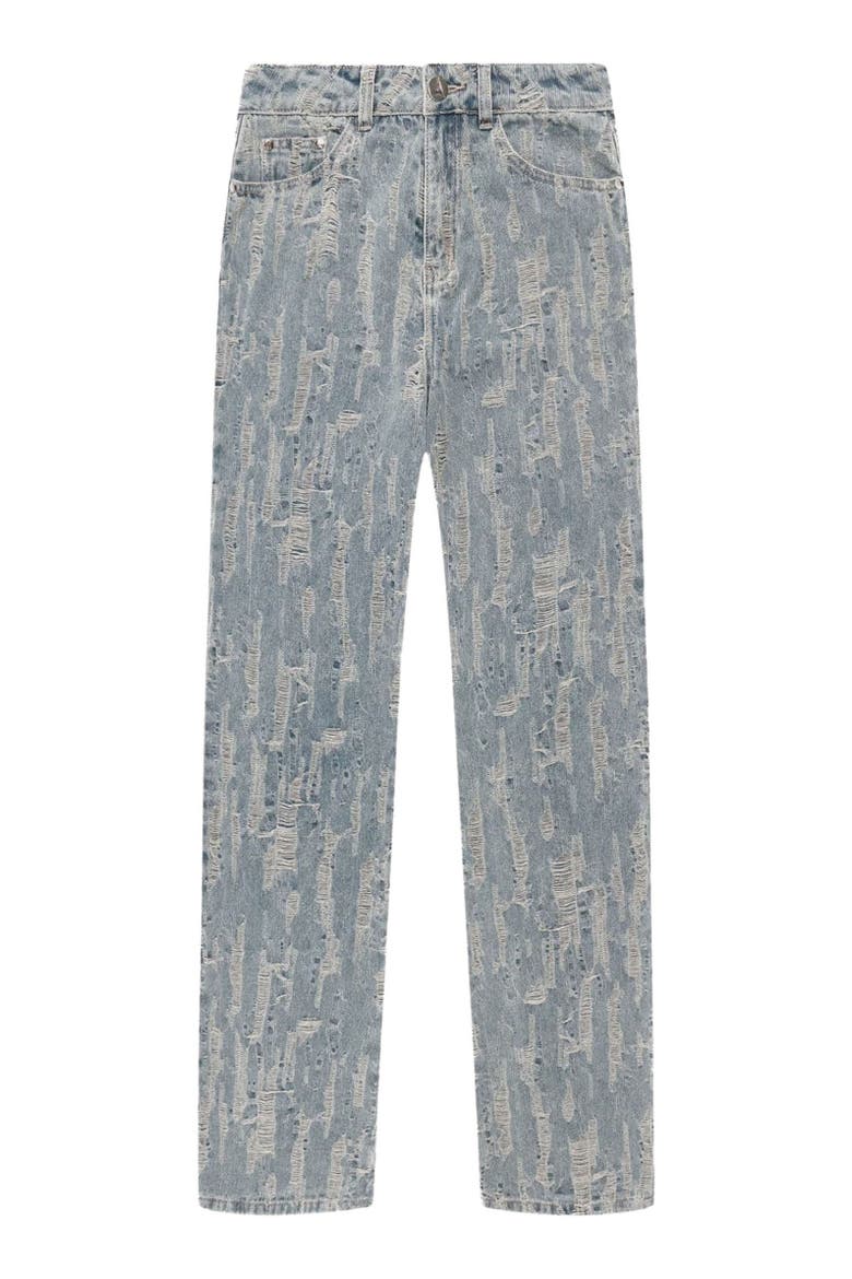 Florence Distressed High Rise Straight Leg Jeans, Alternate, color, Mid Blue
