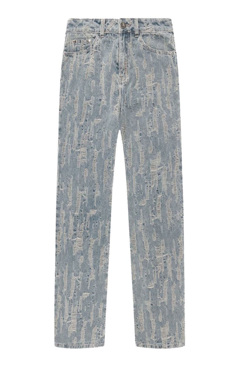 Manière De Voir Florence Distressed High Rise Straight Leg Jeans, Alternate, color, Mid Blue