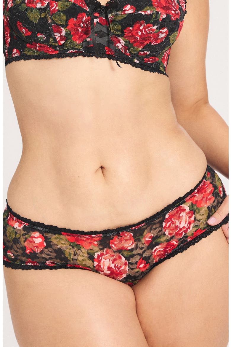 Sinful Rose Lace Briefs, Alternate, color, BLACK CAVIAR ROSY PASSIONS