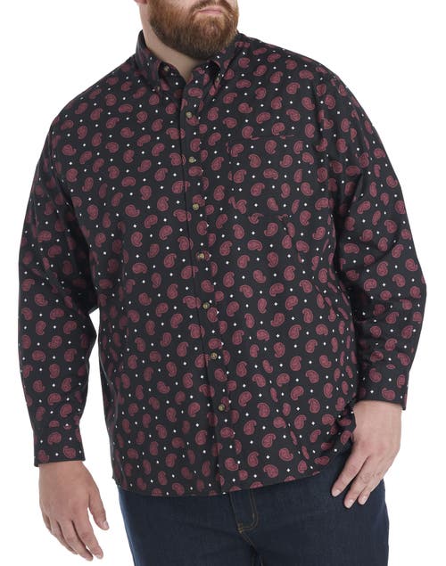 Harbor Bay By Dxl Big & Tall Easy-care Paisley Print Sport Shirt In Black