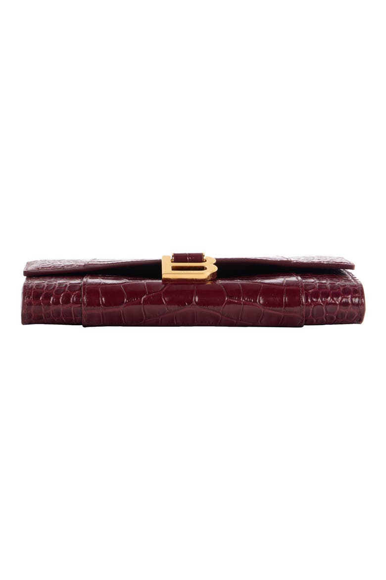 Hourglass Croc Embossed Patent Leather Wallet on a Chain, Alternate, color, 6036 DARK BURGUNDY