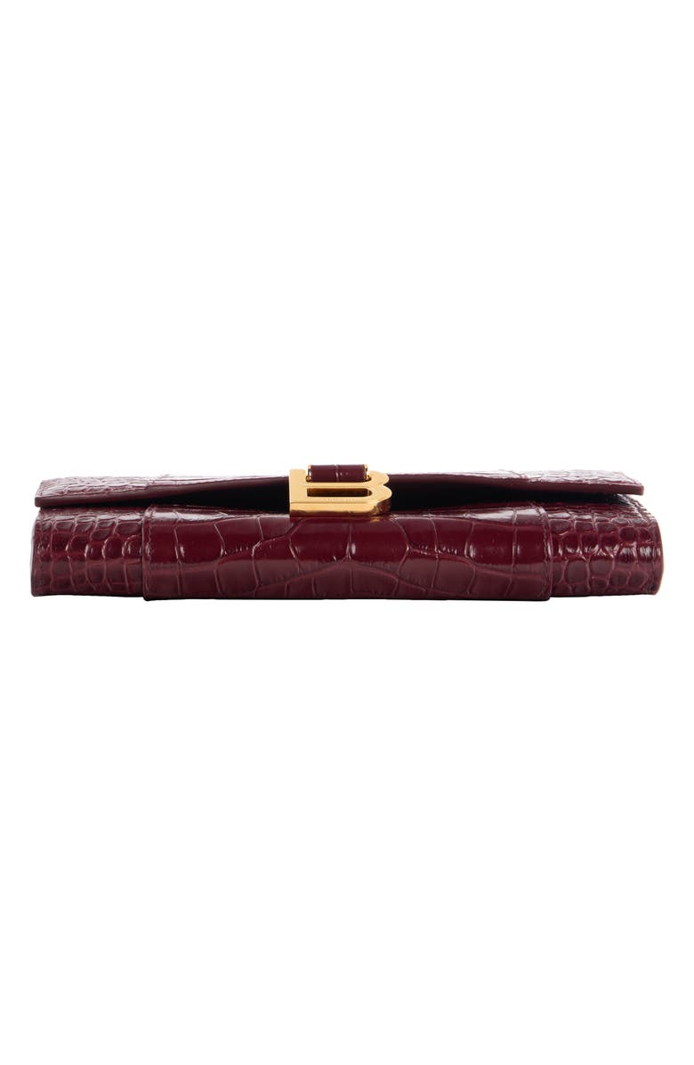 Balenciaga Hourglass Croc Embossed Patent Leather Wallet on a Chain, Alternate, color, 6036 Dark Burgundy