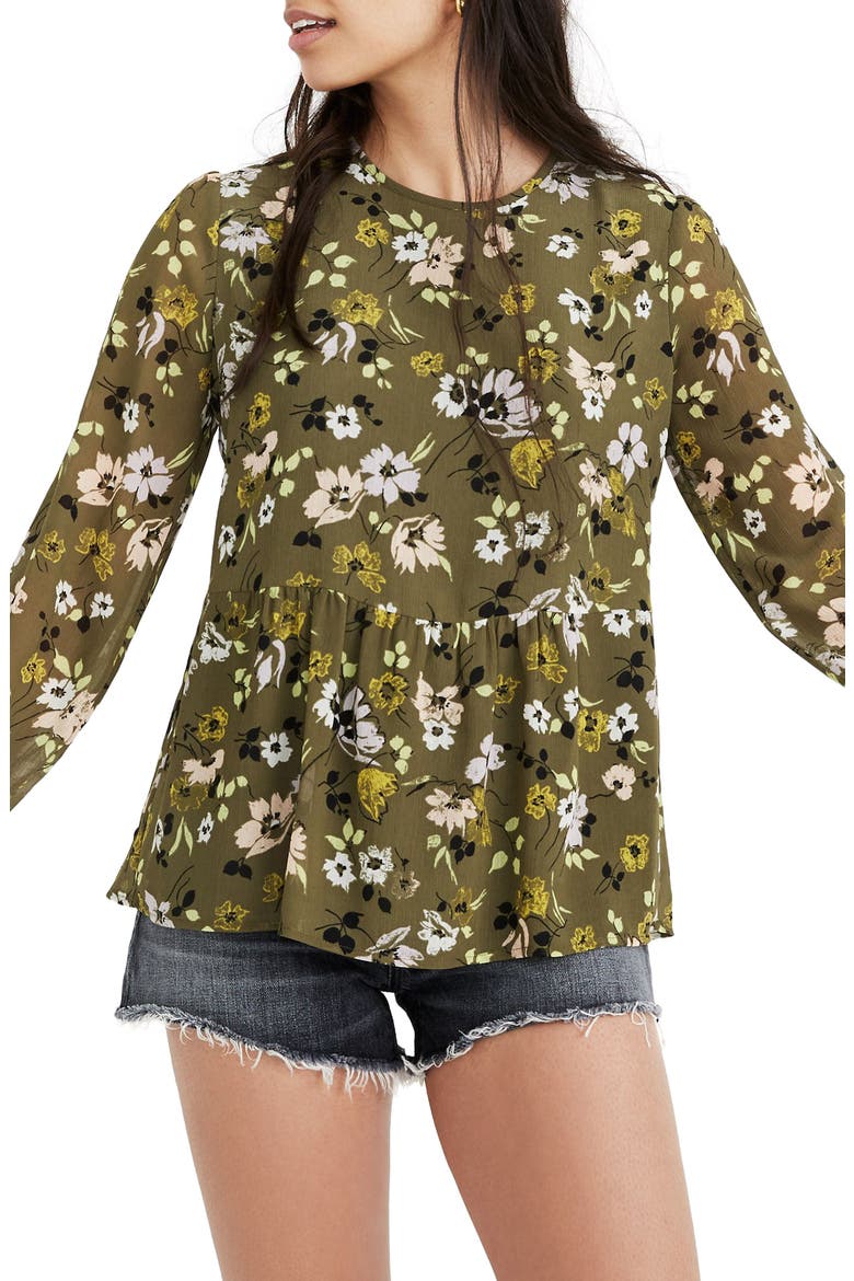 Georgette Peplum Top, Main, color, WILDFLOWER KALE