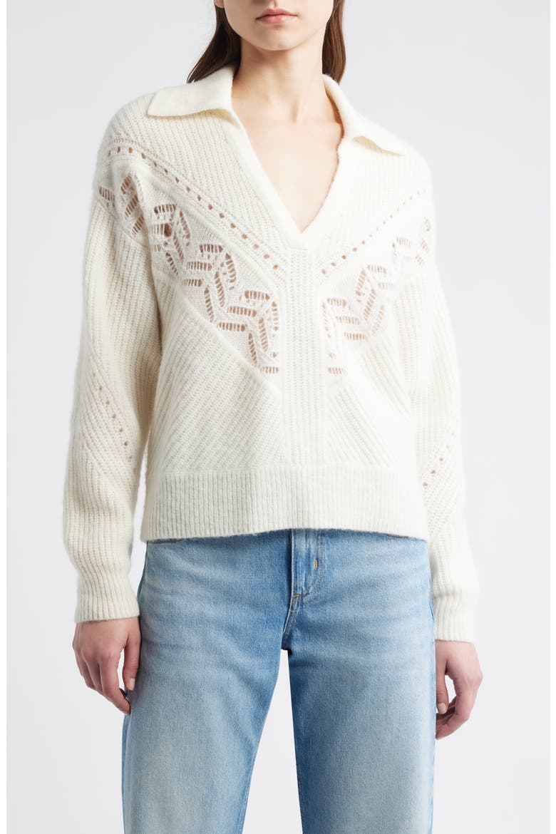 Fortelli Pointelle Collar Sweater, Main, color, OPEN WHT