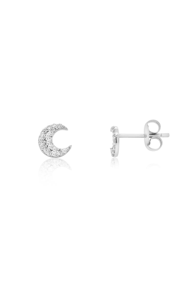Diamond Moon Stud Earrings, Main, color, White Gold