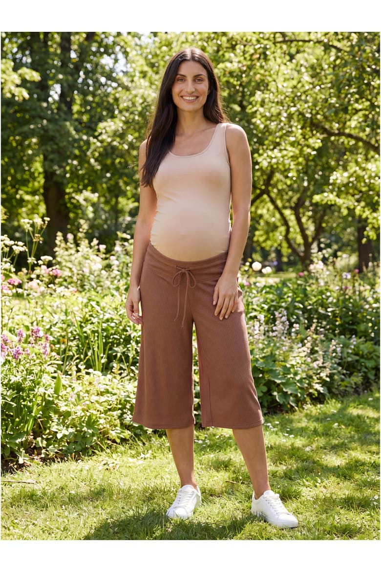 Maternity Basic Ribbed Knit Drawstring Flared Capri Pants, Alternate, color, Navy